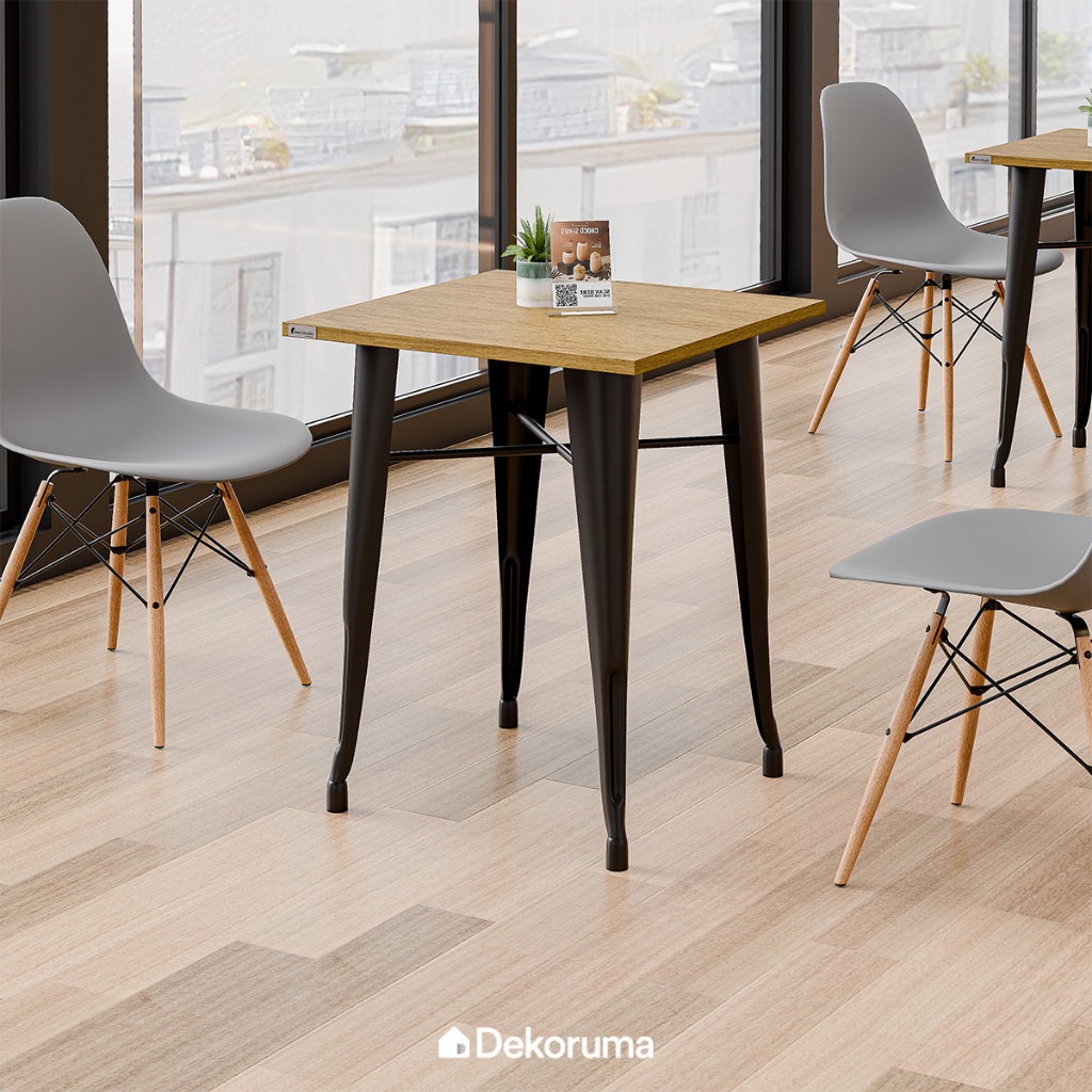 Dekoruma CHESTER Meja Barstool Minimalis 60x60CM/ Cafe Table Top Kayu New London Elm - Cokelat