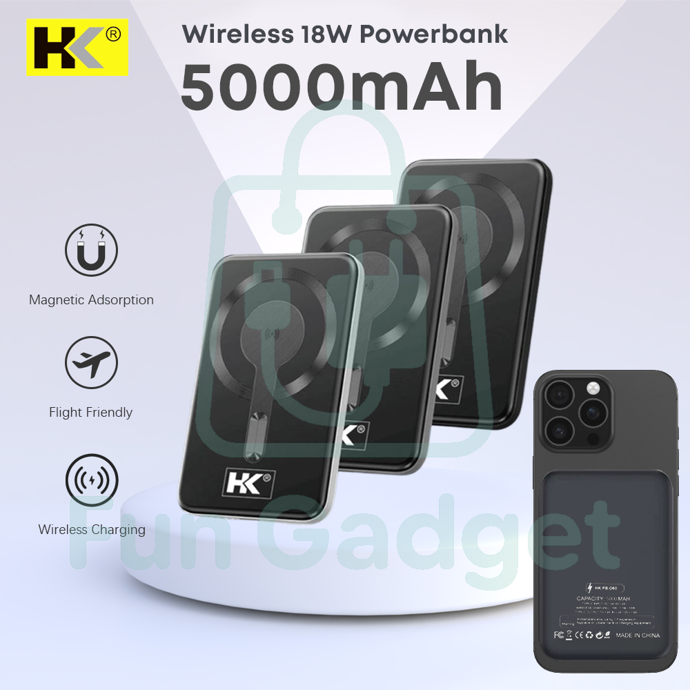 HK D60 Powerbank Wireless Ultra Thin Magnetic 15 W + PD 18W Powerbank Magnetic Magsafe 5000mAh