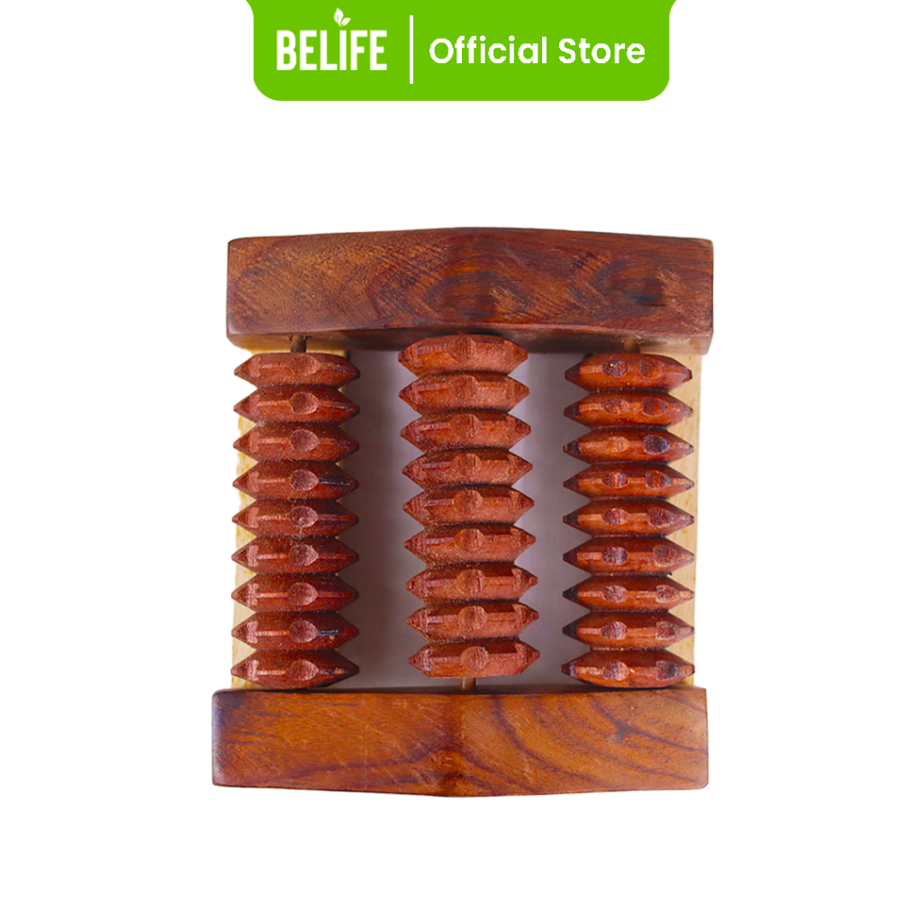 Alat Pijat segitiga dari kayu Tradisional 3 roller untuk terapi relaksasi kaki