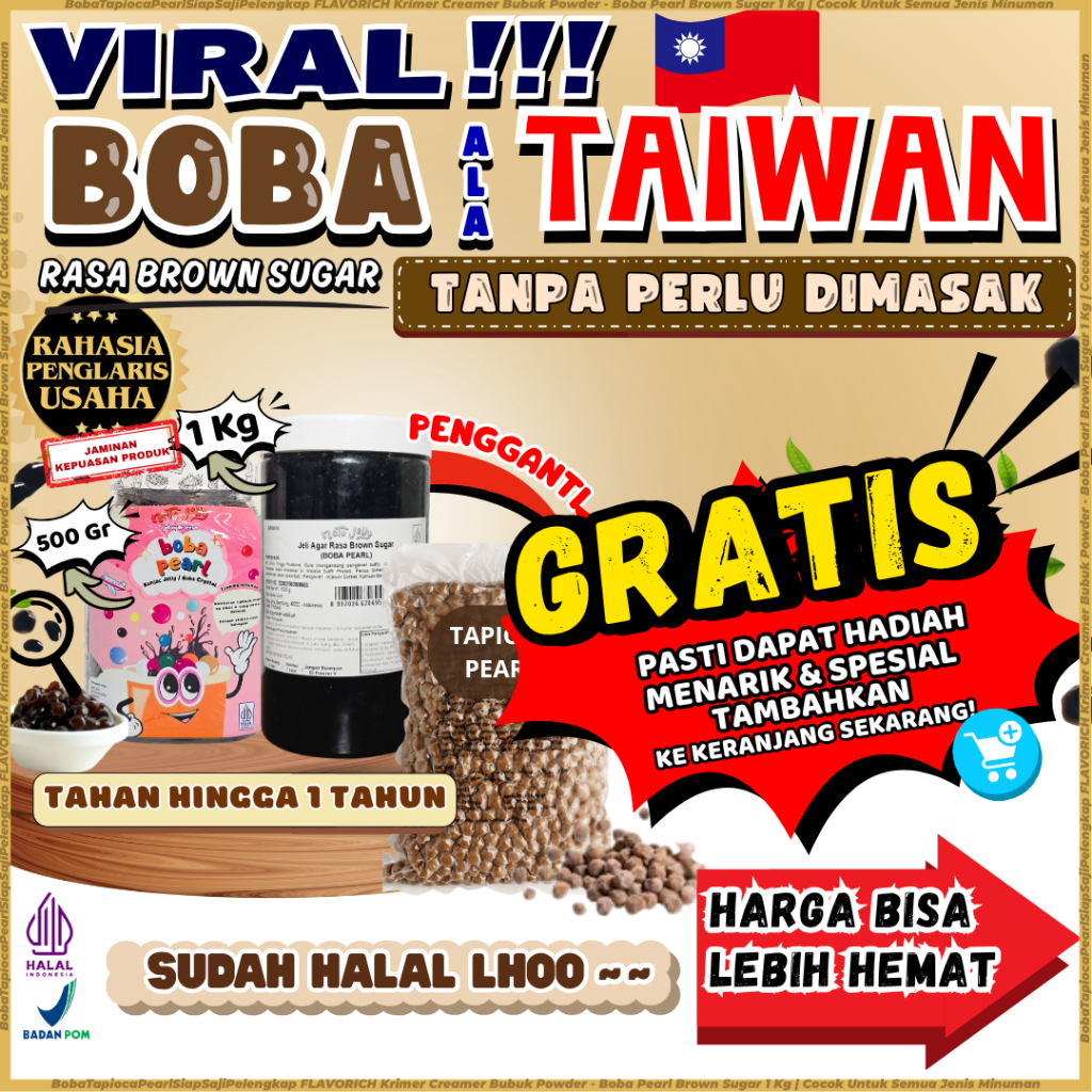 

BobaTapiocaPearlSiapSajiPelengkap FLAVORICH Krimer Creamer Bubuk Powder - Boba Pearl Brown Sugar 1 Kg | Cocok Untuk Semua Jenis Minuman 500 Gram