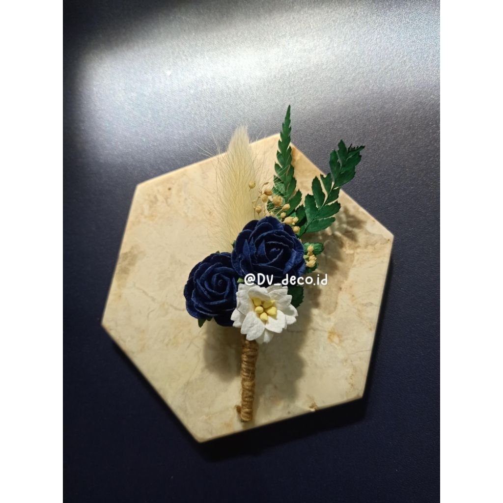 Navy Tefiti Wedding Corsage Korsase Boutonniere Pin Jas