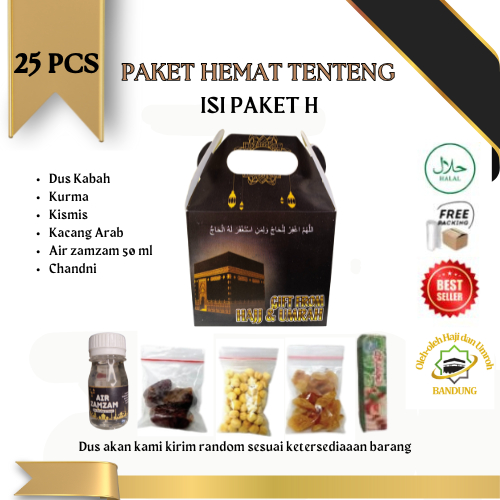 

Oleh Oleh Haji/Umroh Isi 25 Paket G Dus teng teng, Botol+Air zam zam, Kurma, Kacang Arab, Kismis, Chandni