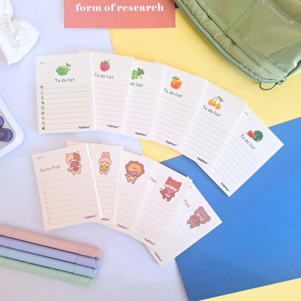 

TOBITOC Sticky Note To Do List Daily Planner Fruit and Animal ukuran 7,6 x 10,2 cm