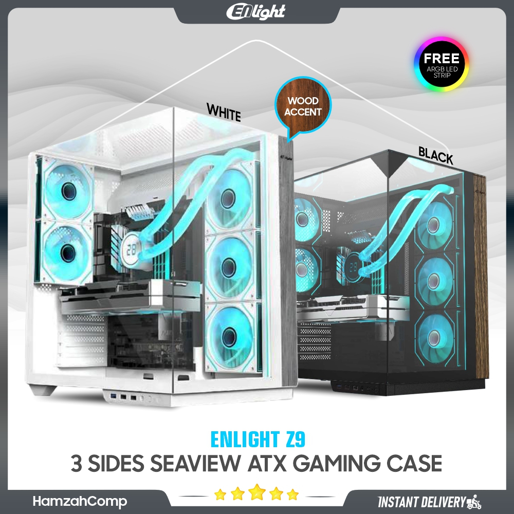 CASING PC Gaming ENLIGHT EN Z9 Wooden Seaview Free ARGB LED Strip ATX / Case PC ATX