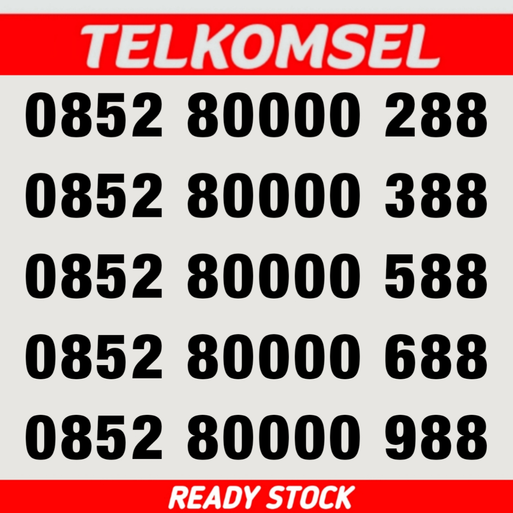 Kartu Perdana Nomor Cantik Telkomsel Hoki 80000 x88 - 0852 80000 288 - 0852 80000 388 - 0852 80000 5