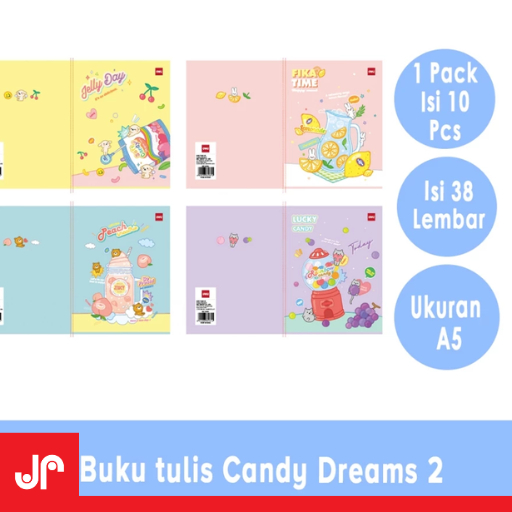 

DELI BUKU TULIS SEKOLAH A5 38-LEMBAR 1PAK MOTIF CANDY DREAM 2 / BUKU TULIS DELI 1 PAK BUKU TULIS KWARTO ANAK MOTIF