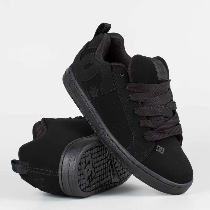 Sepatu Skater Dc Full Black Sepatu Casual Terbaru Sepatu Gemuk Tali Besar Pria Wanita