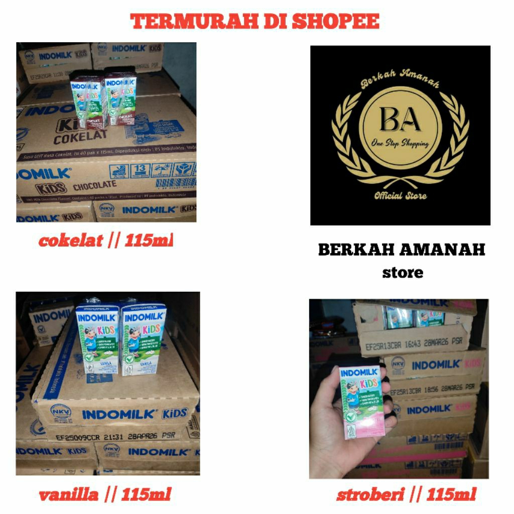 

indomilk kids susu uht rasa coklat , strawberry , dan vanilla 115ml