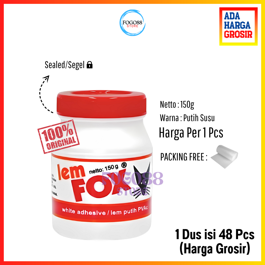

Lem Fox / Glue Fox PVAc Lem Kertas Cair Original 150gr - Harga per Botol