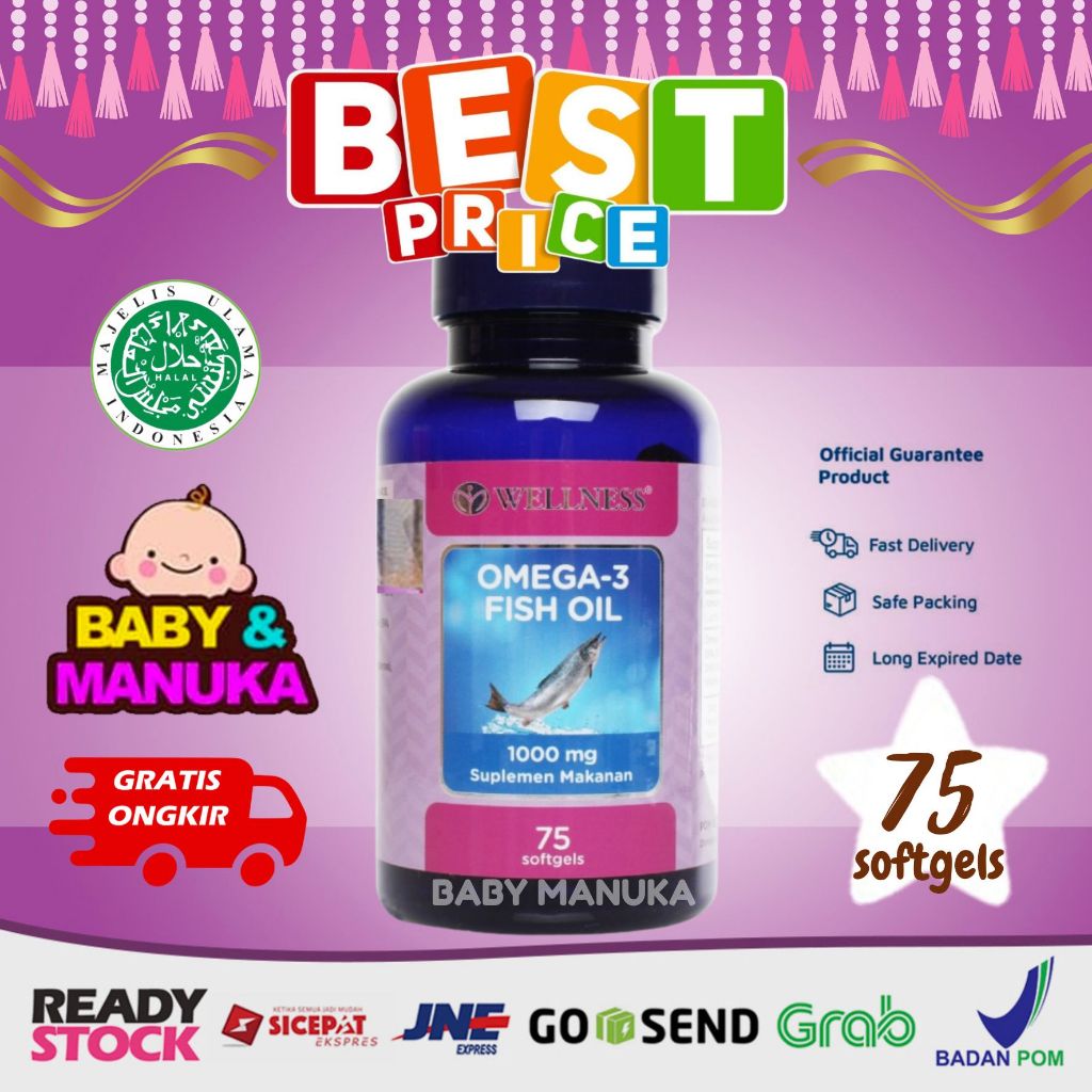 Wellness Omega 3 Fish Oil 1000mg isi 75 soft gel - minyak ikan