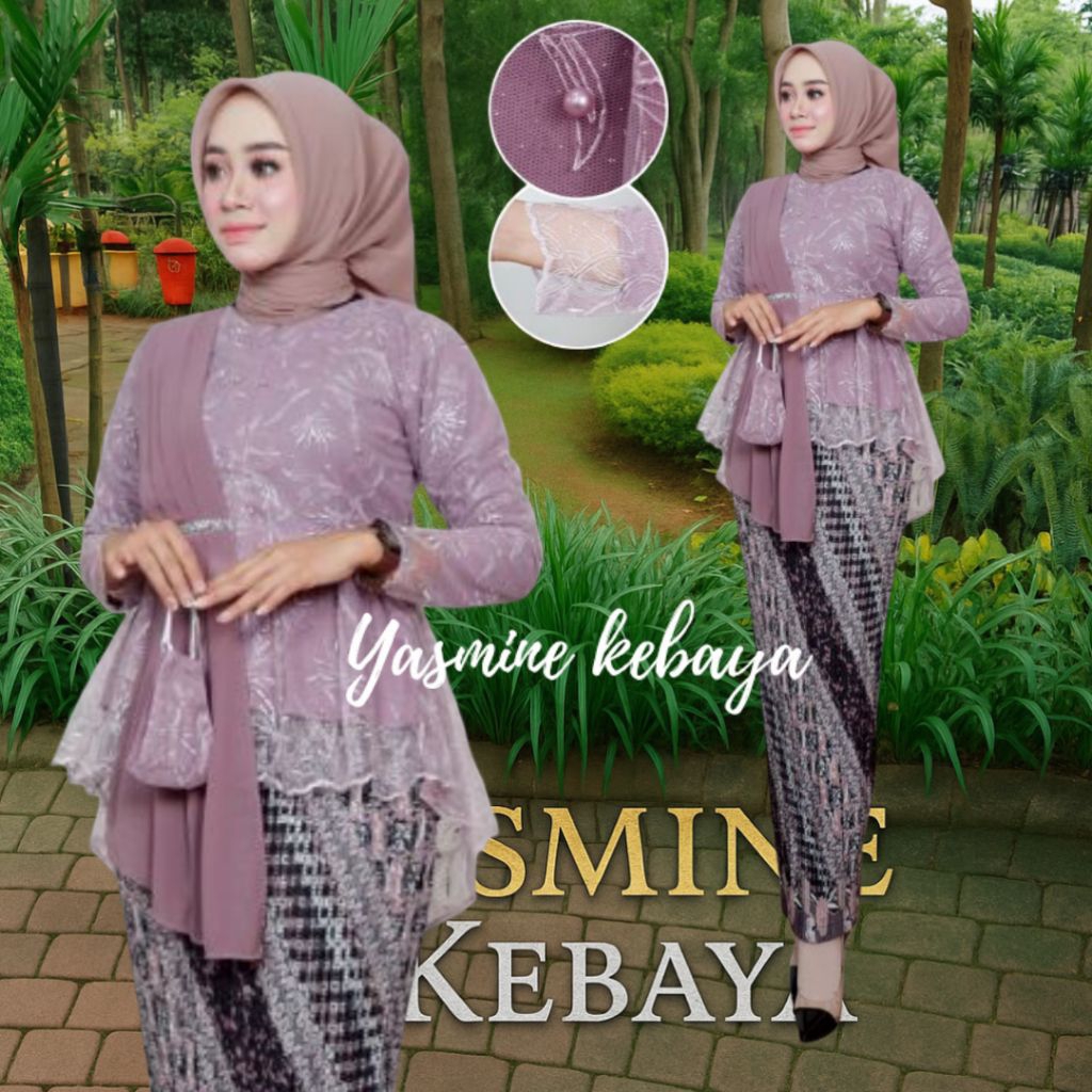 Setelan Kabaya Blouse Aurora Selendang Lavender | Baju Kebaya Warna Ungu