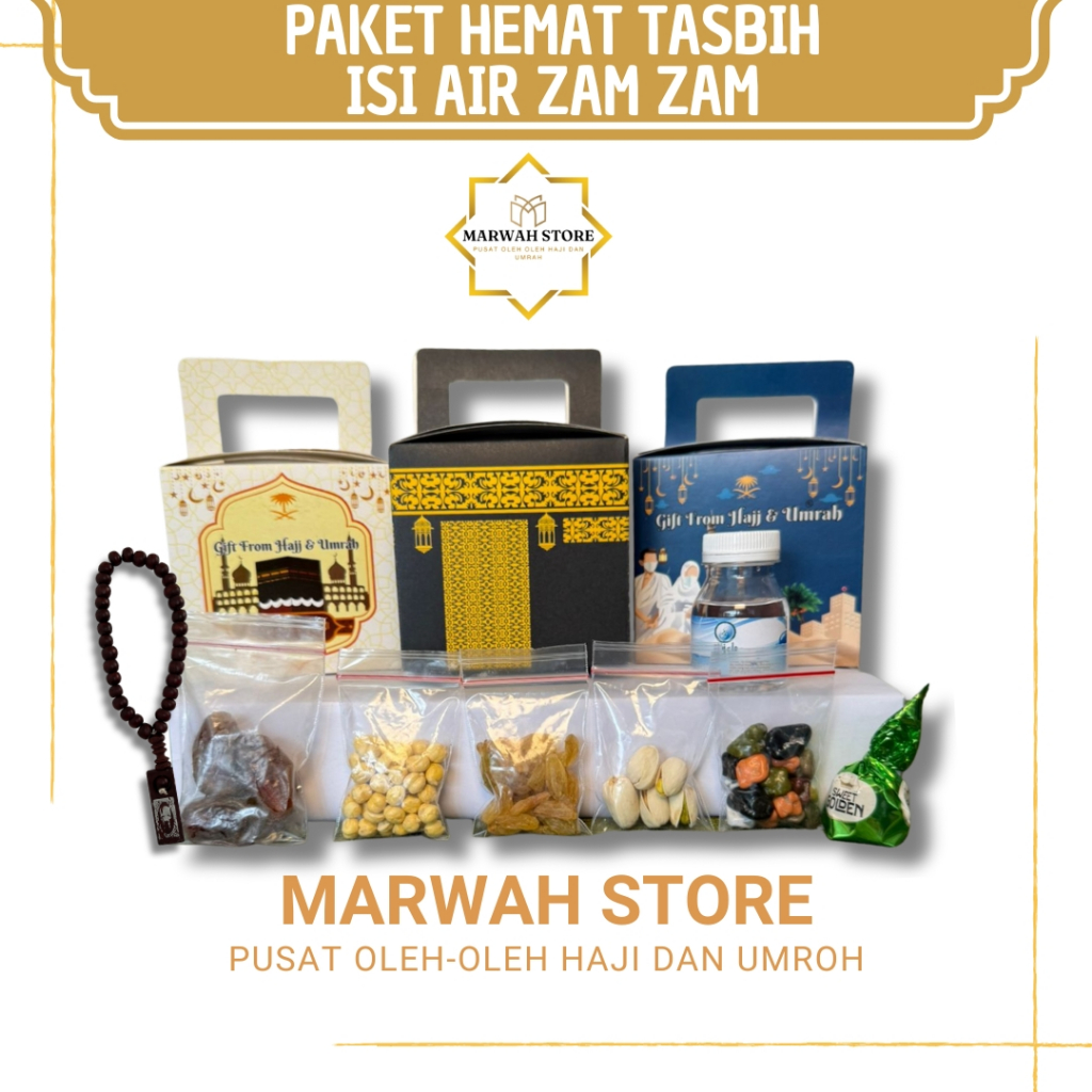 

Paket Oleh-oleh Haji dan Umroh Paket Hemat pcs Dus Ka'bah Lengkap Air Zamzam Tasbih