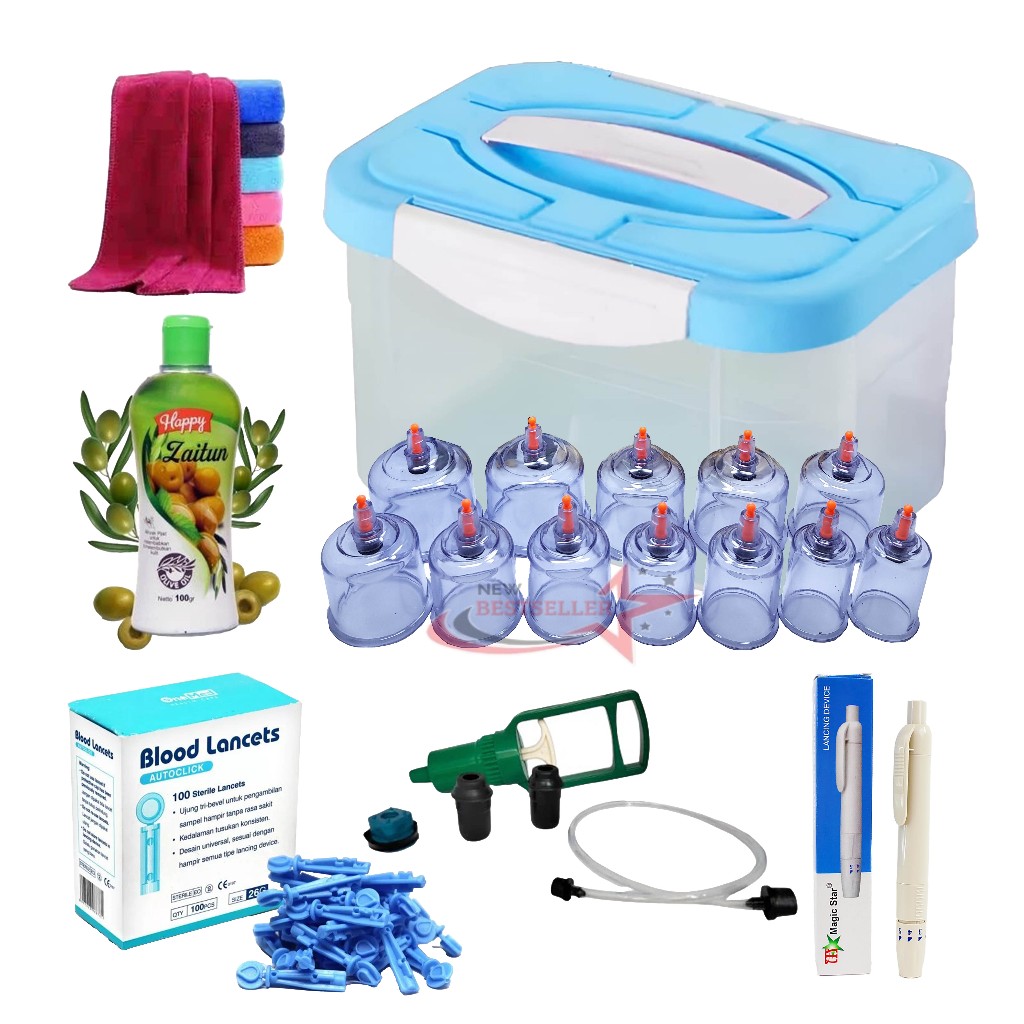 PAKET ALAT BEKAM KOP ANGIN 12 PCS PULL OUT AVACUUM APPARATUS KOP BADAN MEREDAKAN MASUK ANGIN