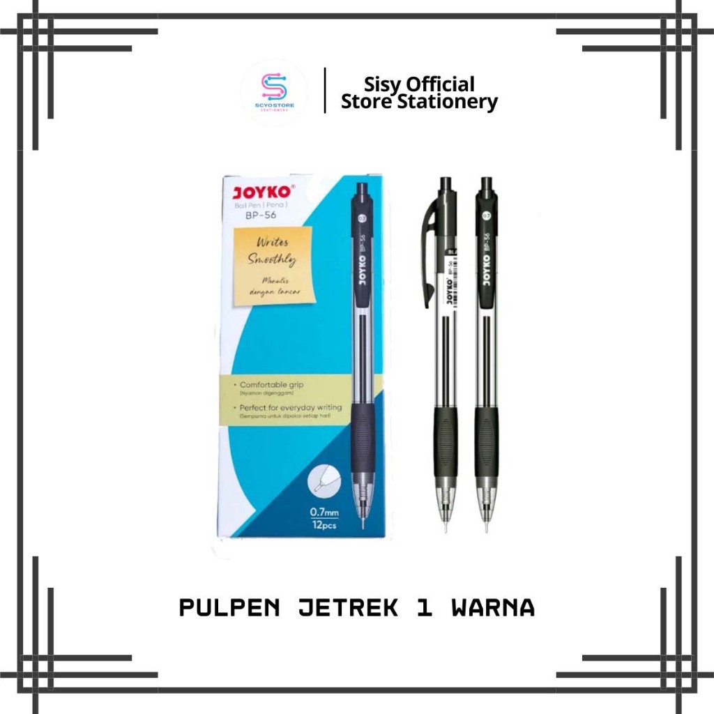 

Pulpen Pena Joyko 0.7mm BP-56 - Bolpen Ball Pen Hitam Biru Merah 0,7 mm