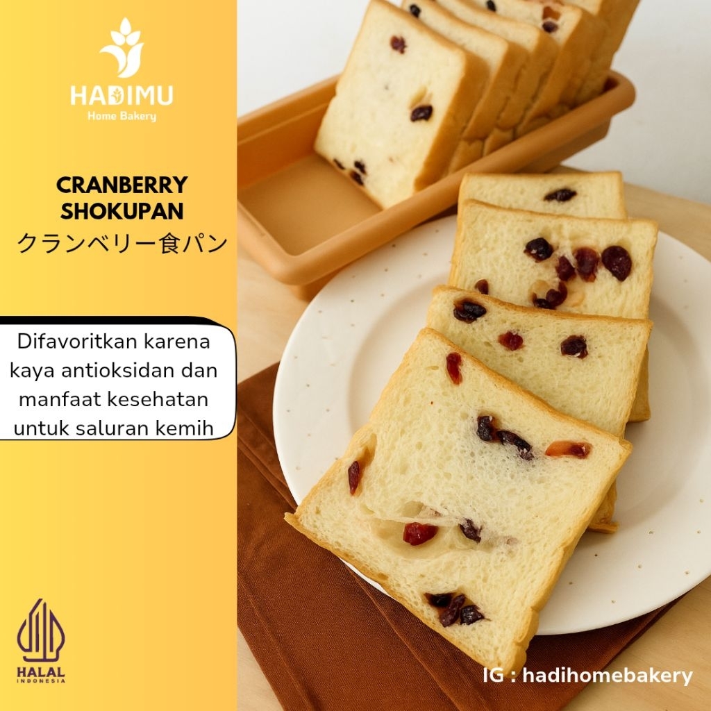 

Cranberry Shokupan - Roti Jepang Premium - Segar - Sehat - Kaya Antioksidan - Roti Tawar Jepang - Korea