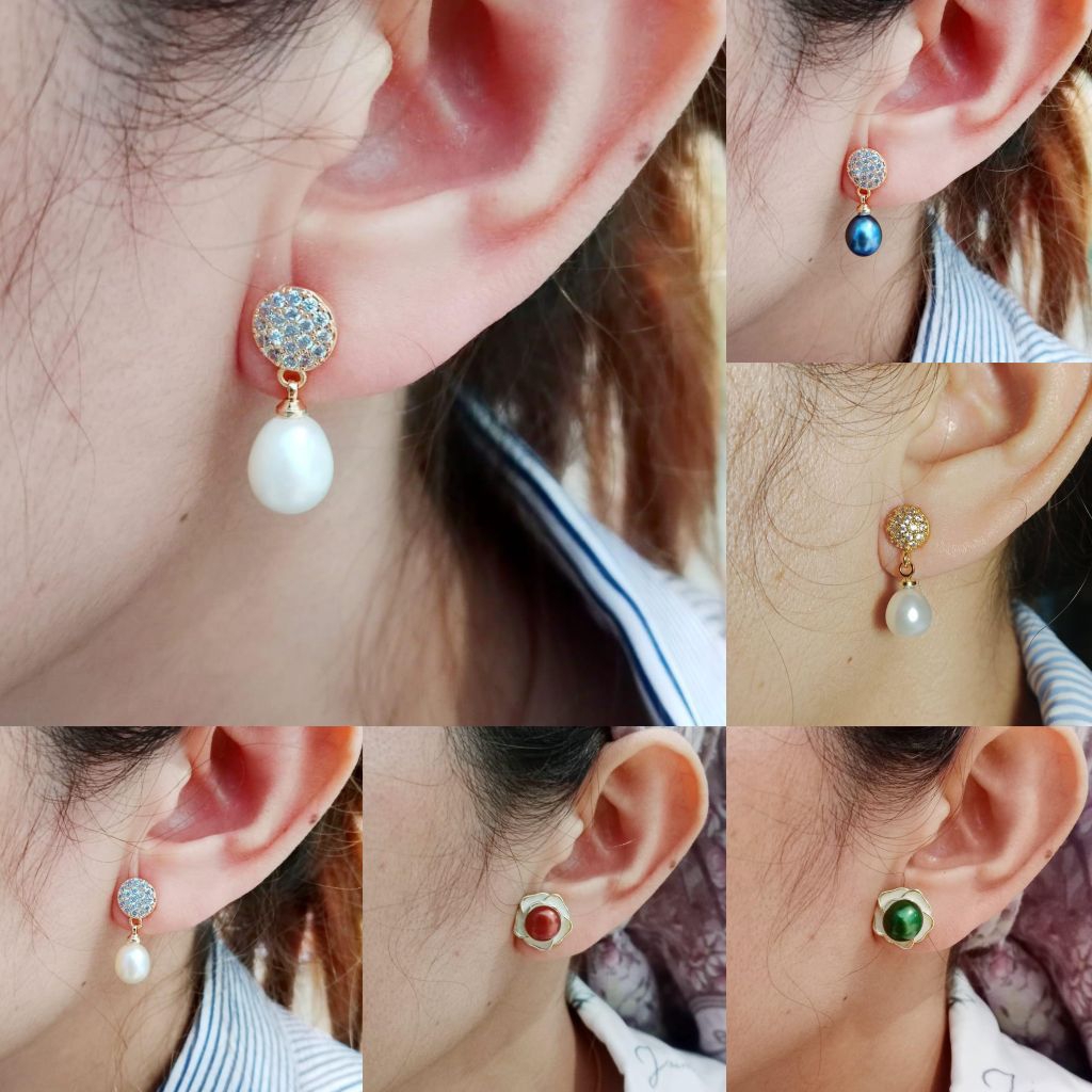 Anting mutiara asli lombok |anting mutiara tawar|Anting rhodium lapis emas mutiara air