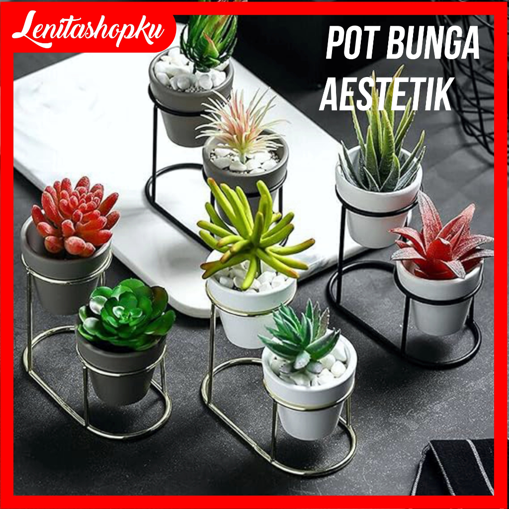 Standing Pot Bunga Meja Modern 2 in 1 - 3 in 1 Aesthetic Vas Bunga Kecil Dari Besi Diameter 10 cm er