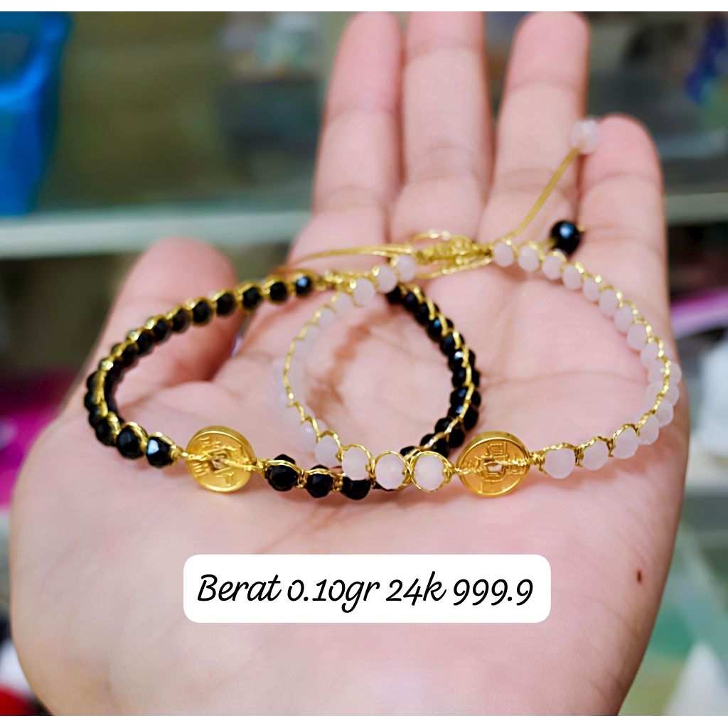 Gelang Emas Asli Koin Rejeki 24k Hongkong 999.9 Batu Gold Barcelet