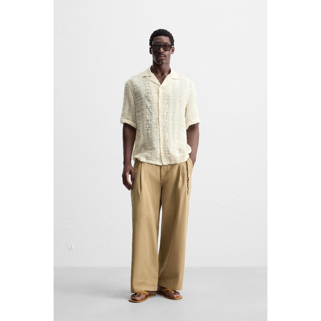 ZARA KEMEJA JACQUARD KATUN - LINEN