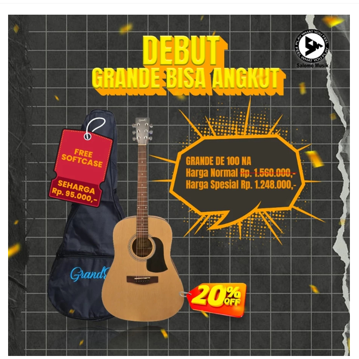 Gitar Akustik Elektrik Grande DE100 / DE 100 Varian Warna Original