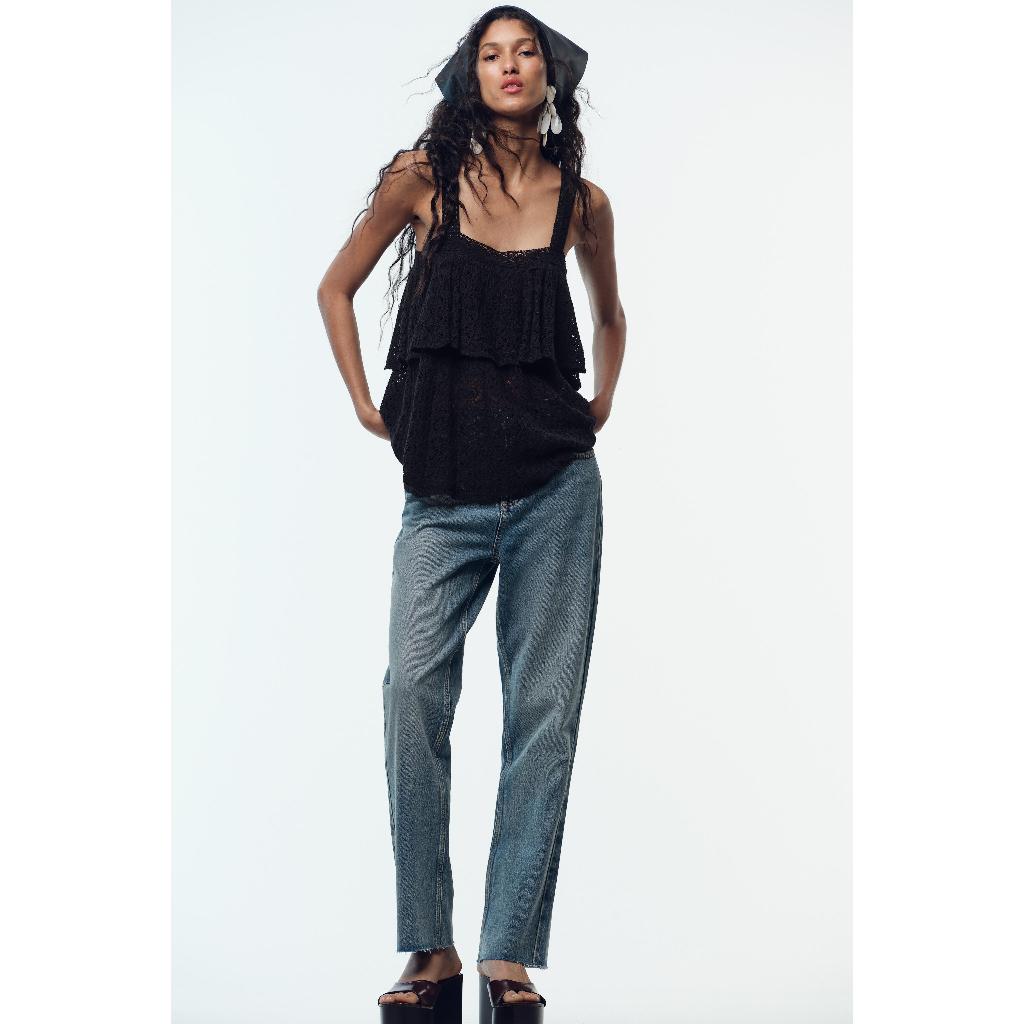 ZARA TOP RAJUTAN POINTELLE RIMPEL