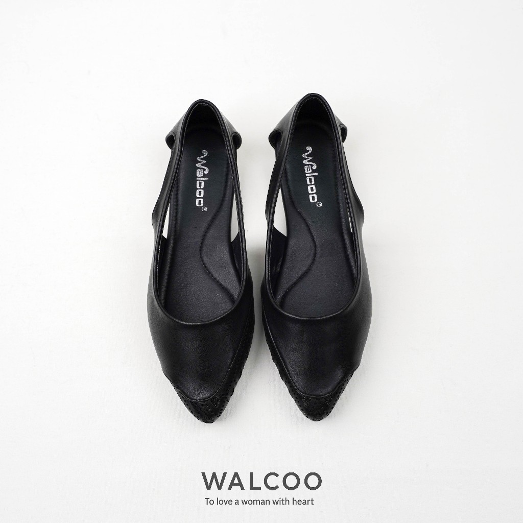 WALCOO Lythia Flat Shoes Wanita Motif Bordir Ujung - Hitam, Maroon, Cream