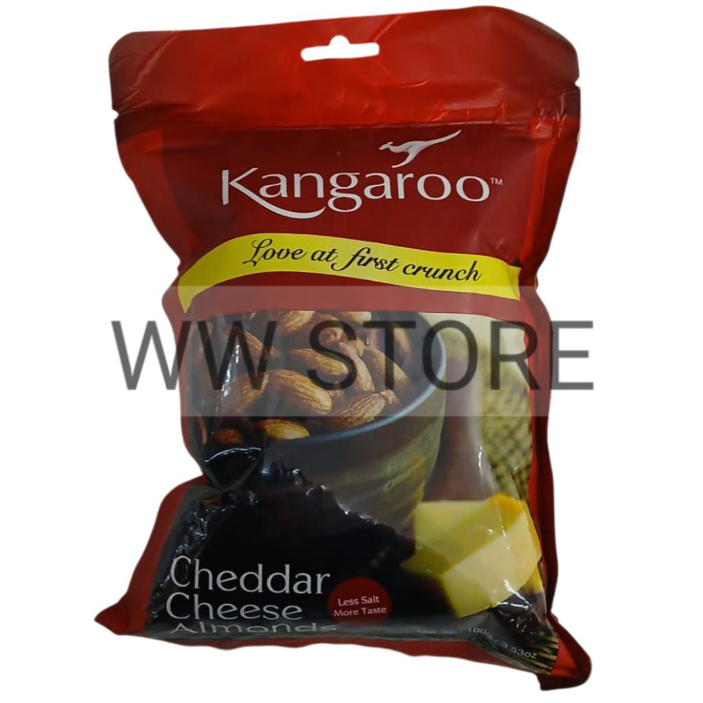 

Cemilan snek makanan ringan kacang almond panggang rasa keju halal MUI Kangaroo Cheddar Cheese Almonds 100g
