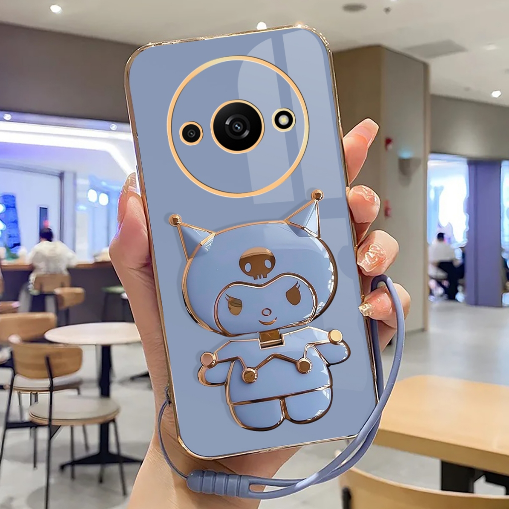 Softcase Xiaomi Redmi A3 Case Mirror Stand Kuromi Casing Plating Terbaru
