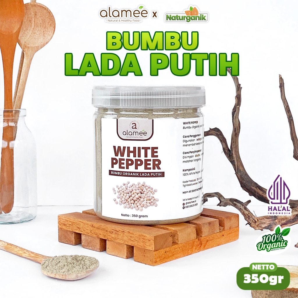 

ALAMEE Bubuk Lada Putih White Pepper Powder Merica Whitepepper Bumbu 300 gram Organik Naturganik