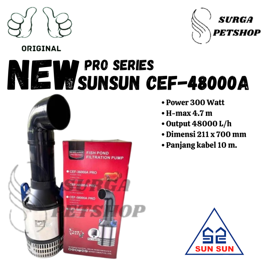 NEW SUNSUN CEF 48000 A PRO Series Pompa Air Celup Akuarium Kolam Ikan dengan Pipa Kepala CEF48000APR