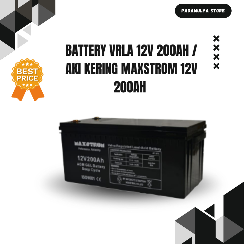 Battery vrla 12v 200ah / aki kering maxstrom 12v 200ah / aki ups solar panel / aki mf 12v 200ah