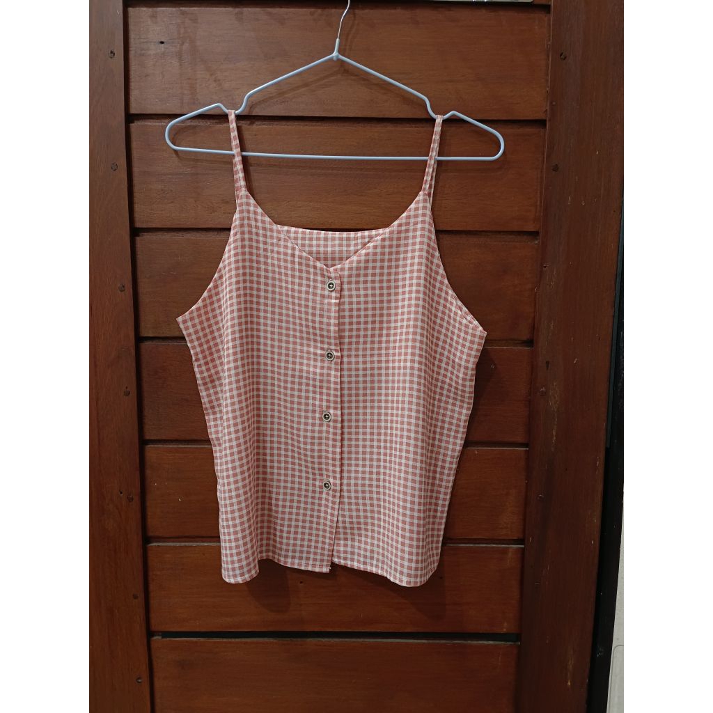 (Preloved) Pink White Kotak-Kotak Tops