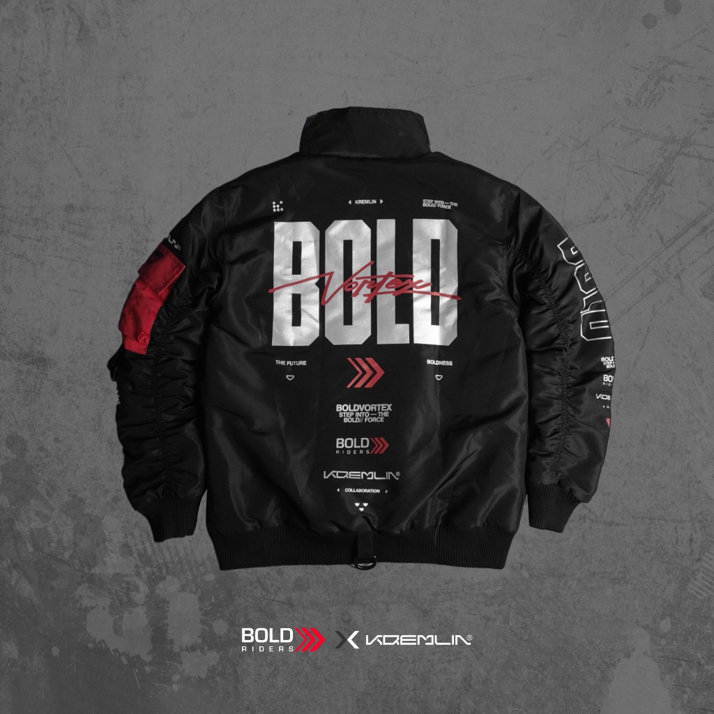 KREMLIN x BOLD RIDERS Bomber Jacket Black - BOLD VORTEX