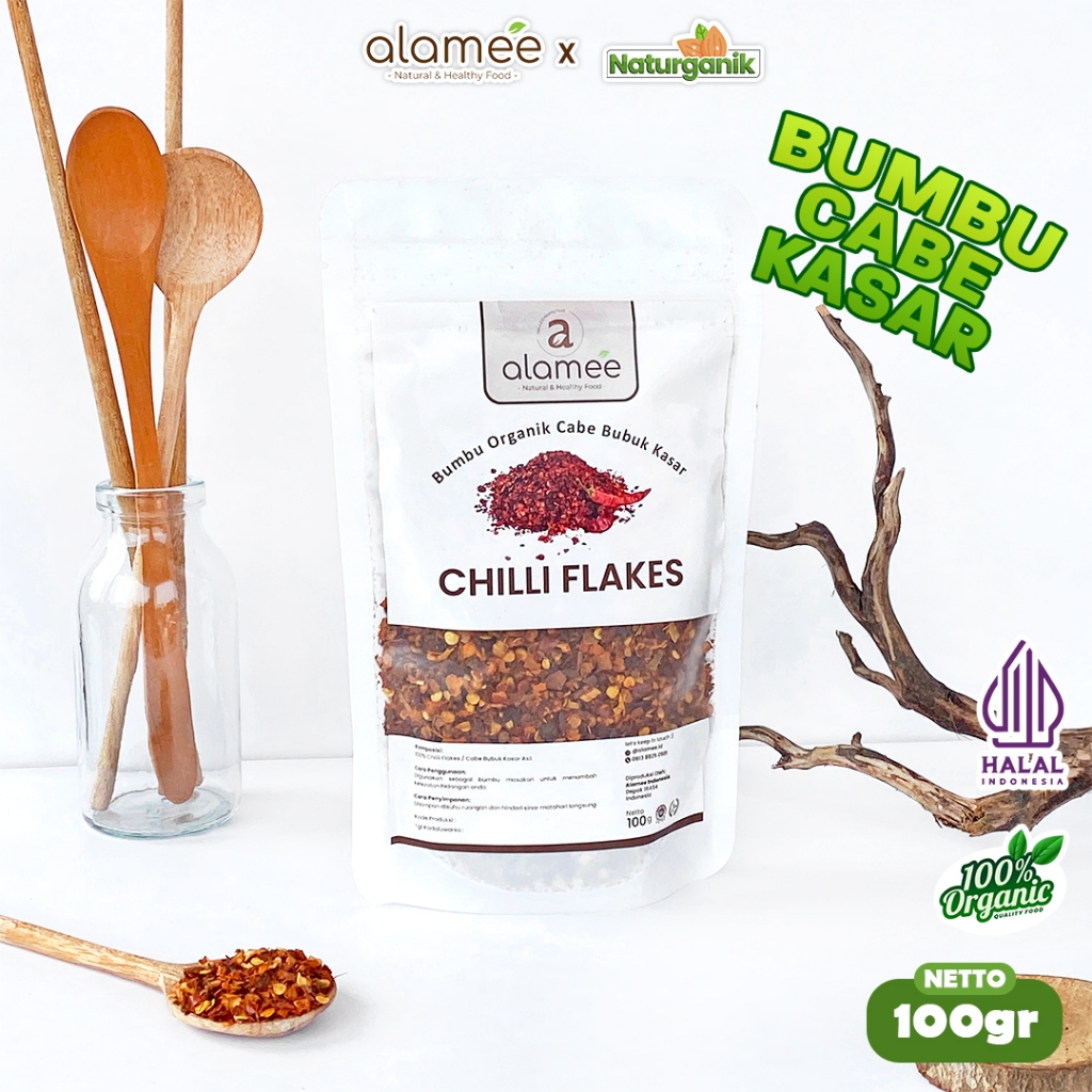 

ALAMEE Cabe Giling Kasar Chilli Flakes Cabai Bubuk Bumbu Dapur Instan Organik 100gr Naturganik