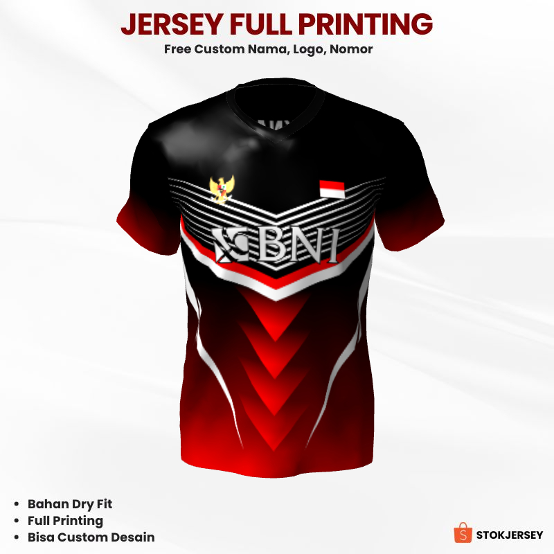Kaos Jersey Badminton Hitam Merah Motif Garis Segitiga 70 - Jersey Custom Lari, Badminton, Volly, Dl