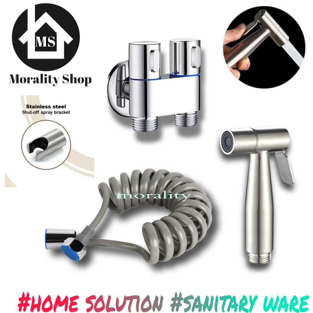 jet shower kepala Paket Jet Shower Kepala Cebok Stainless Selang Plastik Spiral Abu Muda JS27 Kran C