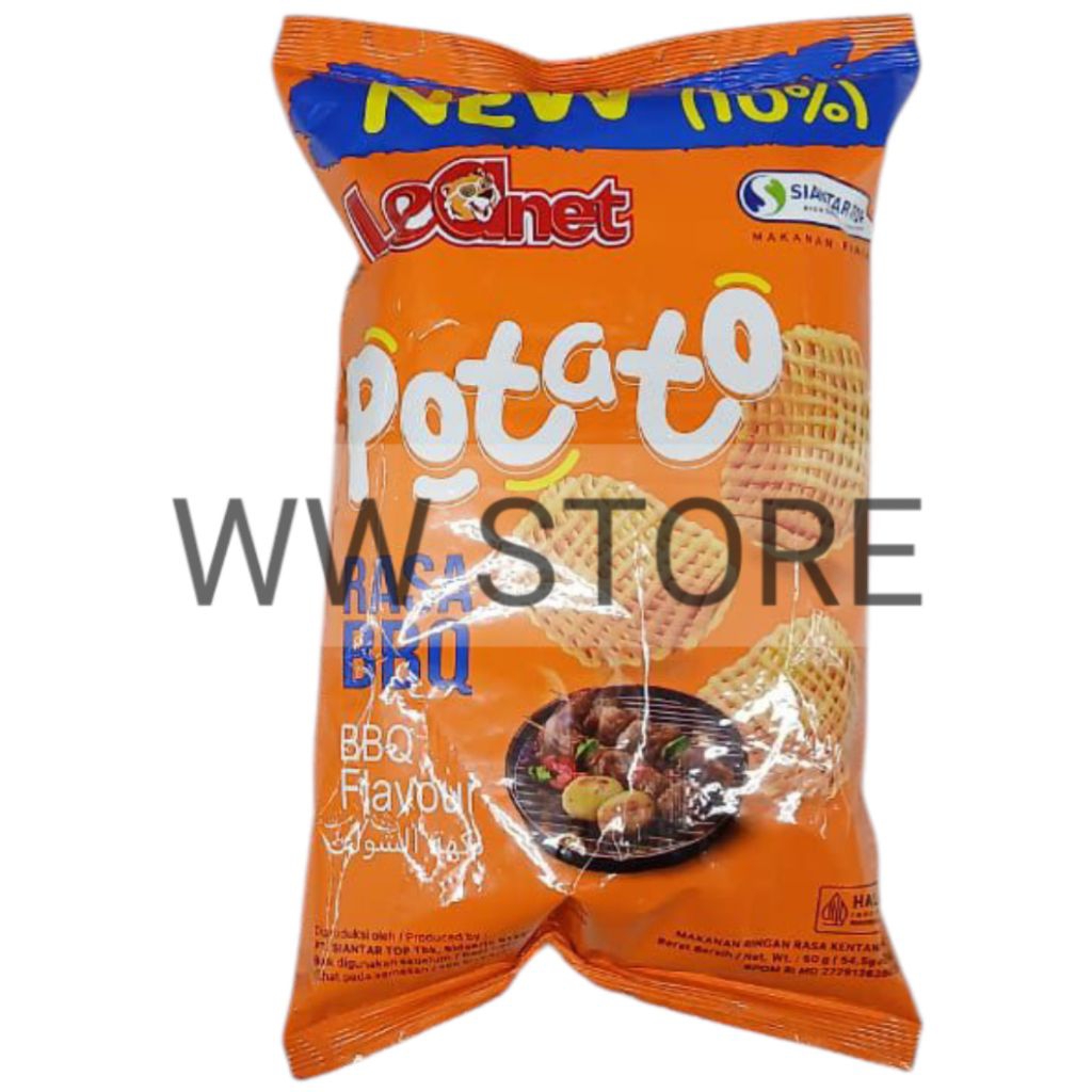 

Cemilan snek makanan ringan rasa kentang barbekiu barbekue halal MUI SIANTAR TOP Leanet BBQ barbecue barbeque Flavour Potato Net snack 54.5g