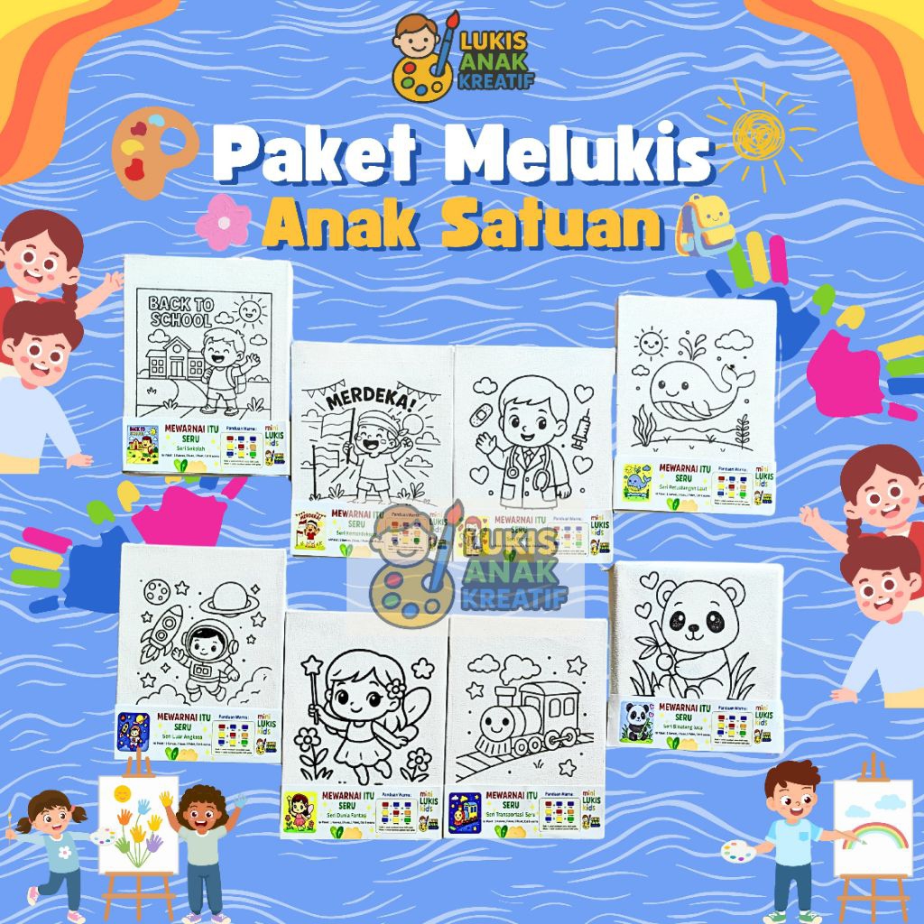 

[LukisAnakKreatif] PAKET MELUKIS ANAK SATUAN | PAINTING KIT ***PAKET 1 KANVAS***