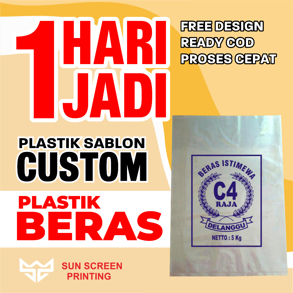 Plastik Sablon Beras kemasan 3 kg 5 kg dan 10 kg Free Desain Proses Cepat