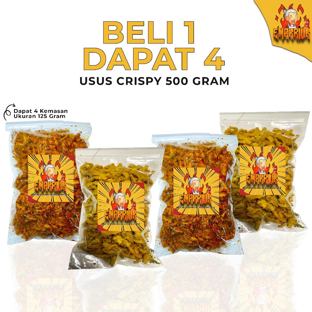 

EMAKRIUK - Beli 1 Dapat 4 KRIPSUS CRISPY 500 Gram Kripik Usus Rasa Original 125gr Pedas 125gr Bumbu Melimpah Cemilan