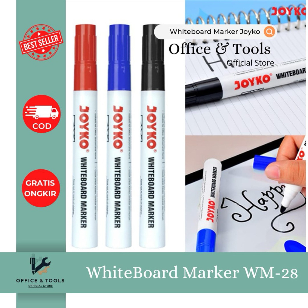 

Spidol Whiteboard Joyko WM-28 WM-29 WM-30 Marker Ujung Bulat Hitam Biru Merah Office & Tools