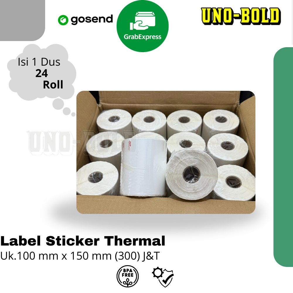 

LABEL STICKER THERMAL & CONTINOUS PAPER THERMAL 100 X 150 mm" isi 300pcs (j&t) (1dus isi 24 Roll)
