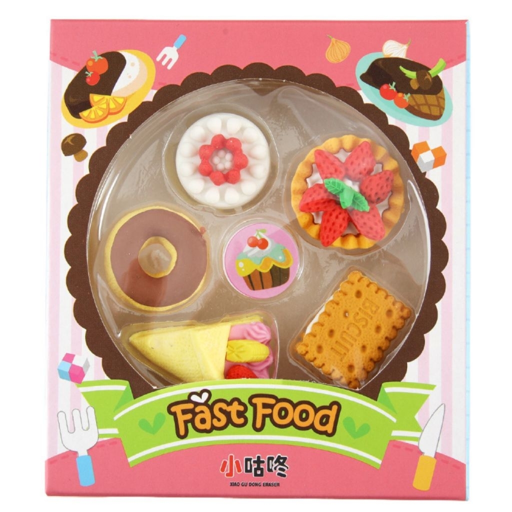 

penghapus model makanan lucu 1 kotak isi 5, berbagai macam/elastis