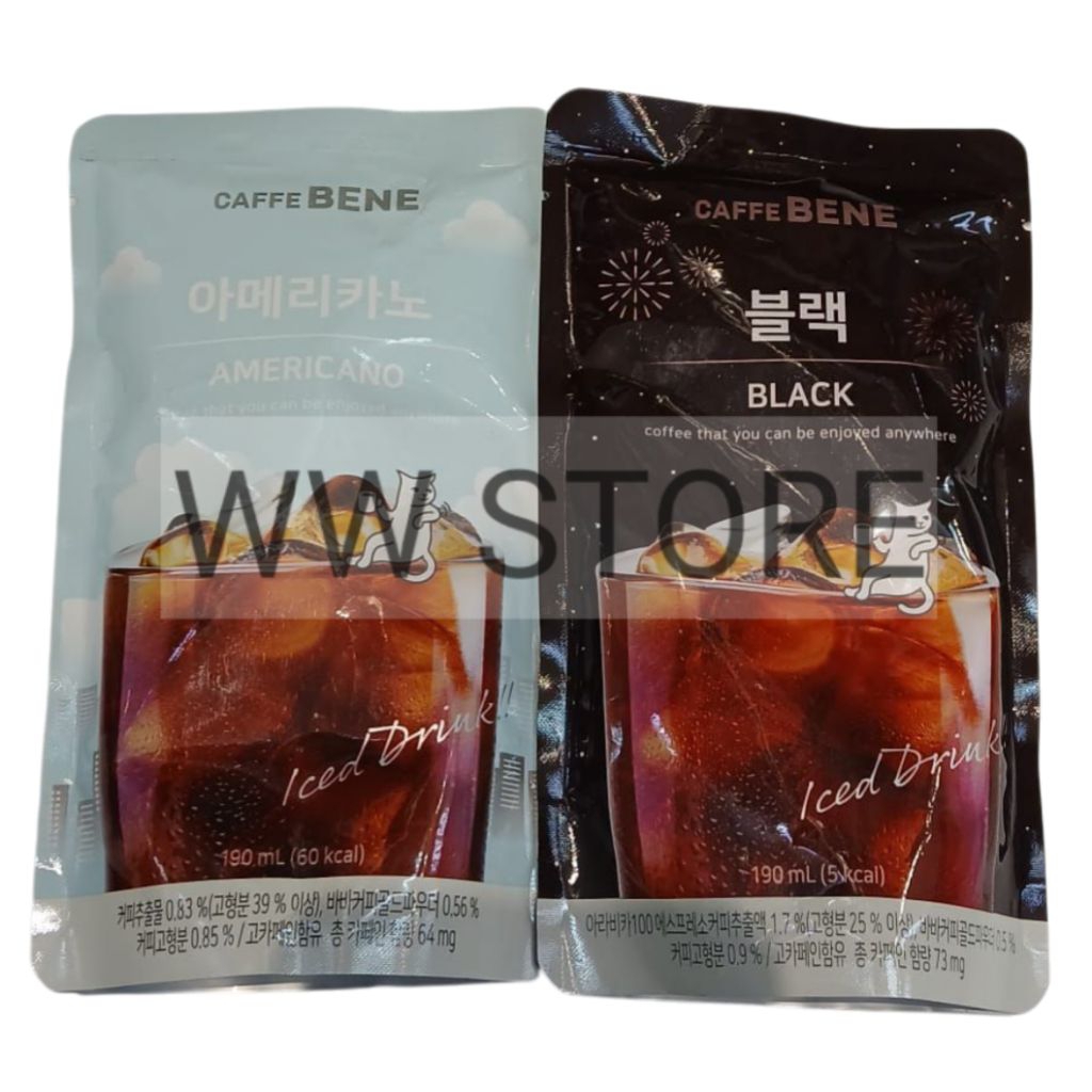 

Minuman kopi rasa Amerikano hitam Korea Korean CAFFEBENE CAFFE BENE Americano Black flavour flavor Iced Ice Coffee Drink pouch 190ml