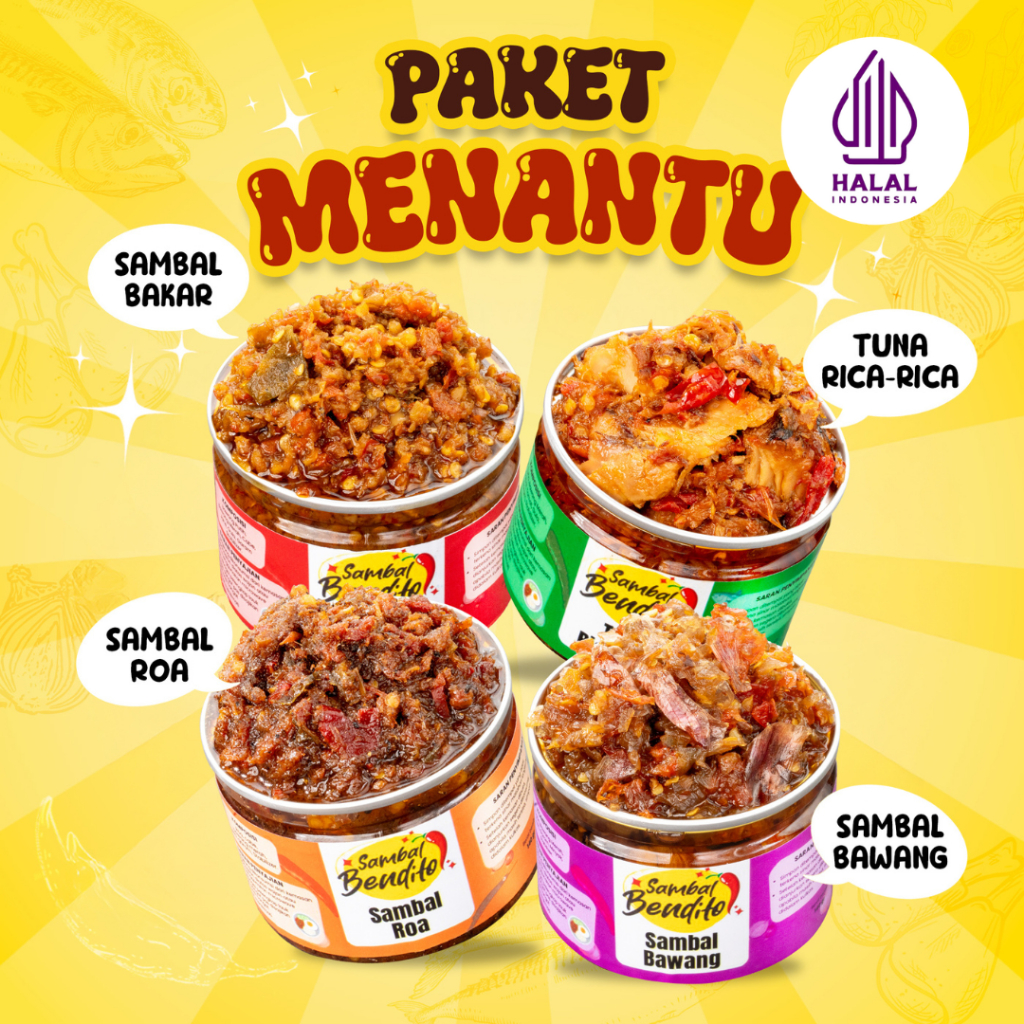

BENDITO - Paket 4 Sambal Enak, Sambal Roa, Sambal Bawang Pedas, Bakar, Tuna Rica-Rica Homemade 140gr