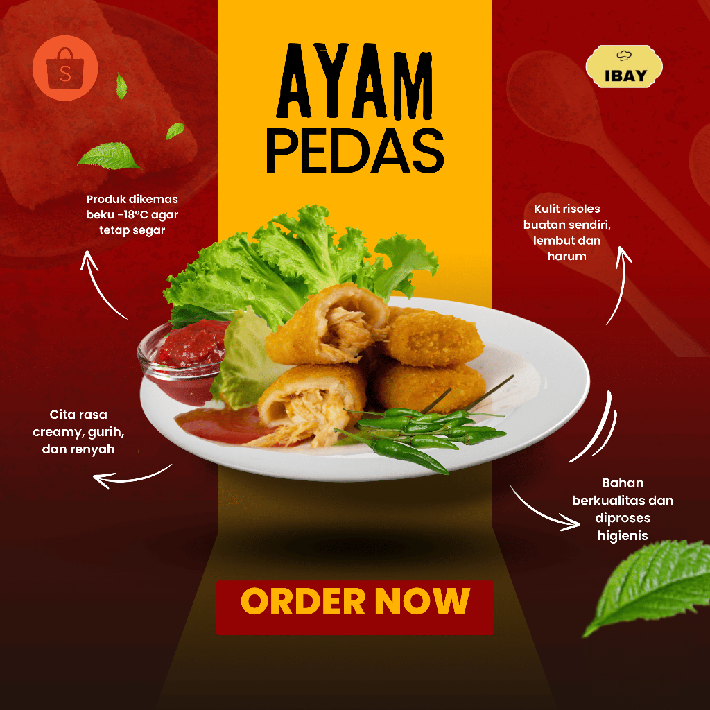 Risoles Frozen Ibay Isi 6 Rasa Ayam Pedas | Camilan Beku Enak Siap Goreng | Risol Homemade Kriuk | S