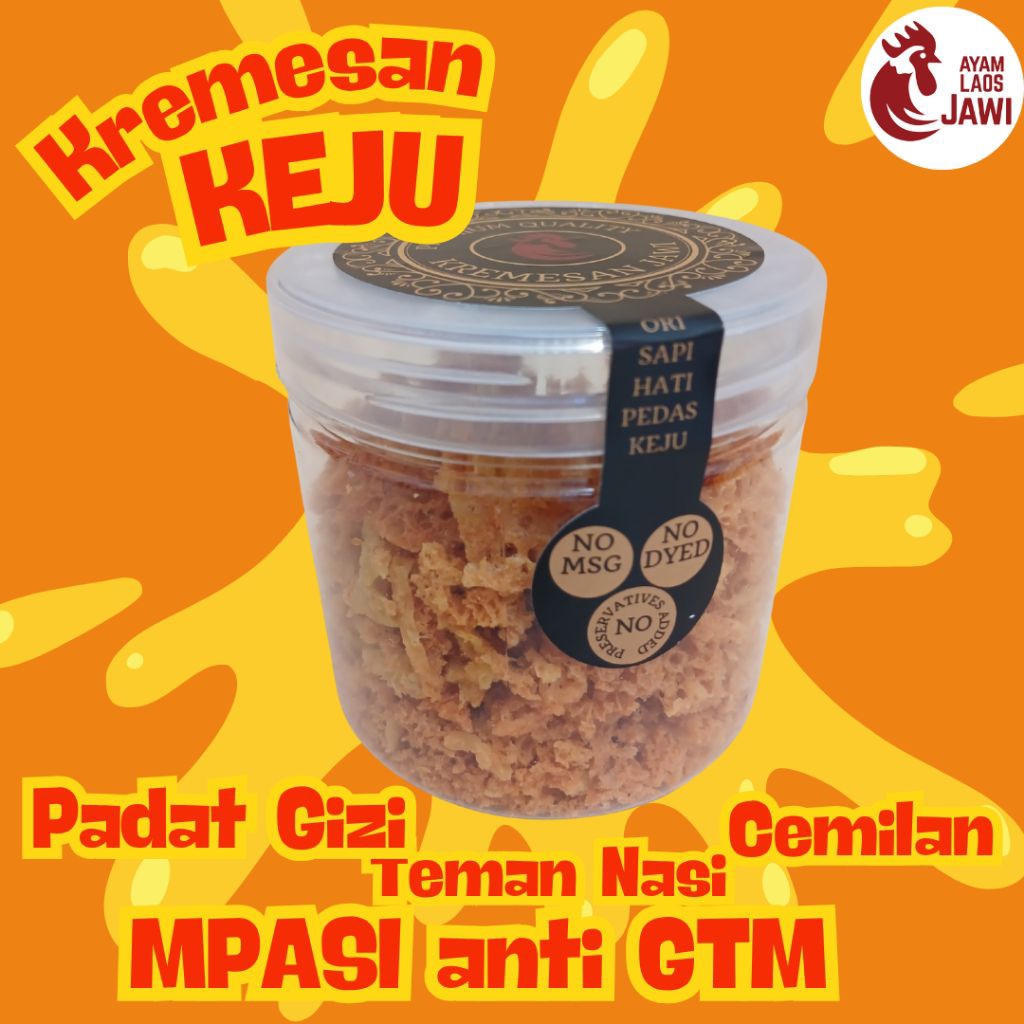 

KREMESAN KEJU / KREMESAN AYAM KEJU / SUPER CHEESE / ASLI KEJU PARUT / MPASI / ANTI GTM / SOLUSI BAYI / SNACK / TEMAN NASI / LALAPAN AYAM BEBEK / CHEEZY / MELT