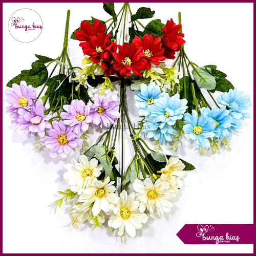 Bunga Daisy Palsu Cabang 5 / Bunga Aster Palsu Premium / Bunga Dekorasi Pelaminan Murah (NK-244)