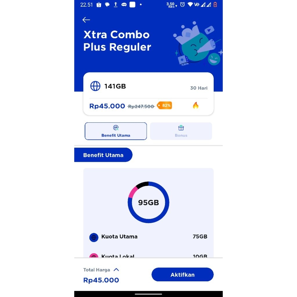 XL XTRA COMBO PLUS DISKON 82% PERPANJANG OTOMATIS 45rb/BULAN