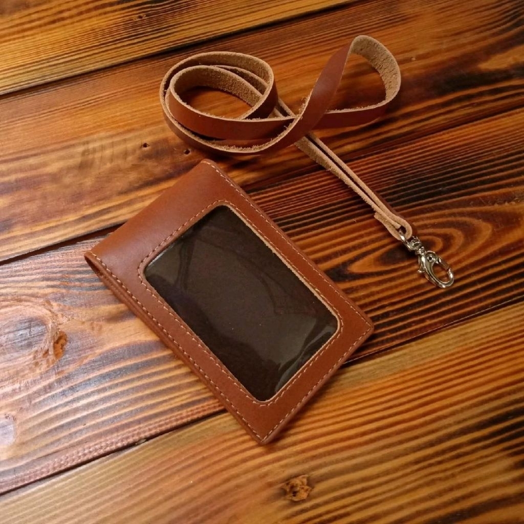 

lanyard kulit asli name tag kulit id card kulit asli custom nama logo perusahaan